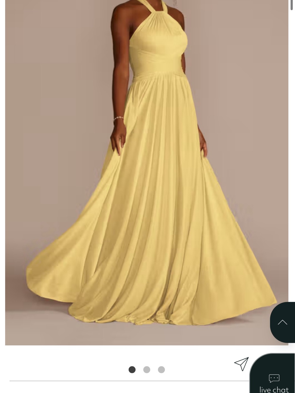 David's Bridal Soft Yellow Halter Maxi Gown